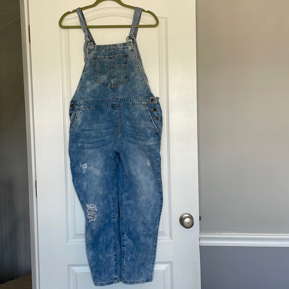 Overalls, light blue denim, weathered look, 30